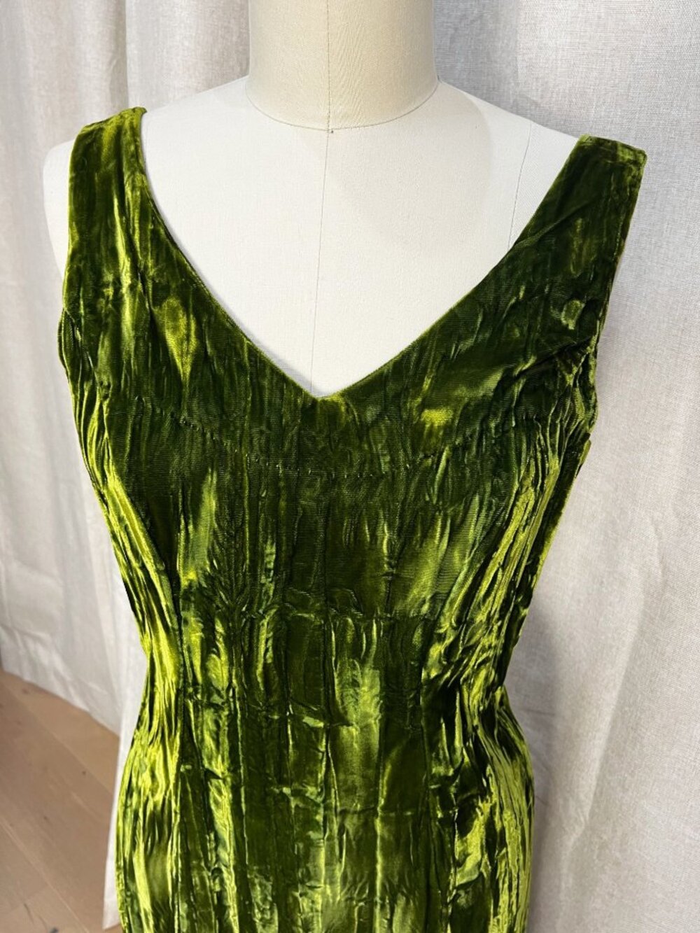Rare Vtg 80's BETSEY JOHNSON PUNK LABEL Velvet Low Back Maxi Dress M Green USA - Picture 2 of 9